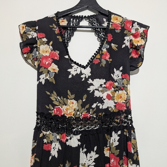 Women's summer Floral lace Maxi Dress Deep v- neck size M - Picture 7 of 13